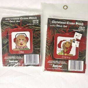 Lot Of 2 Christmas Cross Stitch By Suzy's Zoo Corky #38-54 Ollie #38-58 Ornament